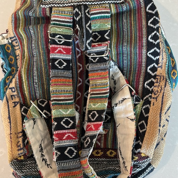 Rice Love Recycled Burlap Multicolor Boho Print Rice Bag Travel Backpack - Picture 12 of 15